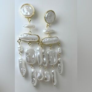 Long Elegant Abstract Pearl Drop Earring - Unique Statement Jewelry